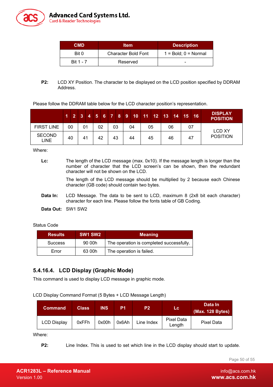 Lcd display (graphic mode) | ACS ACR1283L User Manual | Page 50 / 55