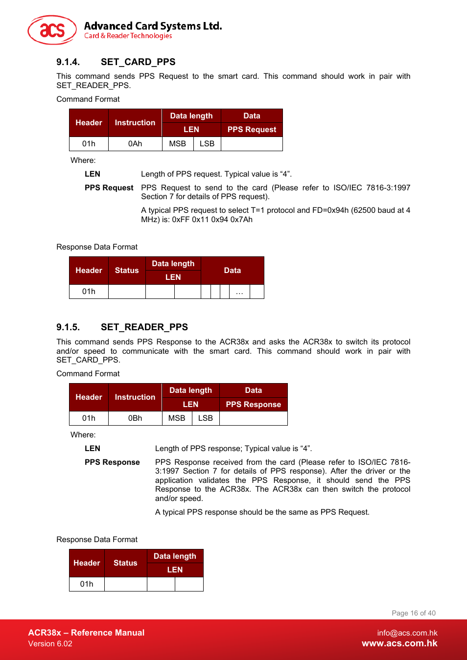 Set_card_pps, Set_reader_pps | ACS ACR38 SAM Smart Card Reader User Manual | Page 16 / 40