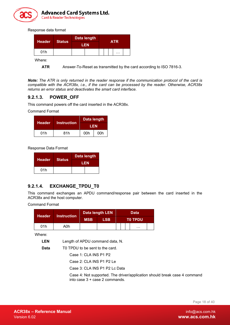 Power_off, Exchange_tpdu_t0 | ACS ACR38 SAM Smart Card Reader User Manual | Page 18 / 40