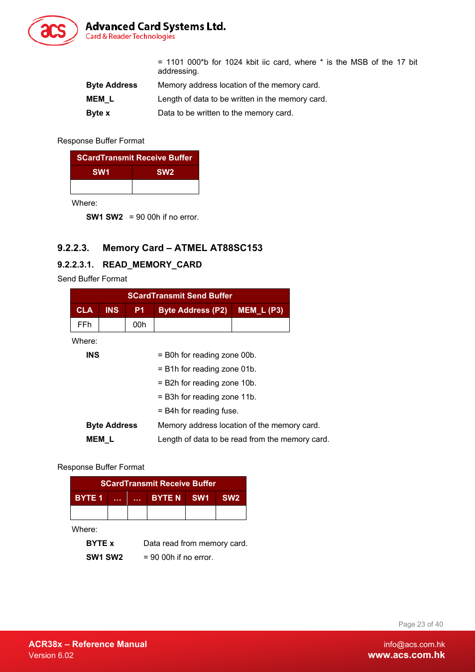 Memory card – atmel at88sc153, Read_memory_card | ACS ACR38 SAM Smart Card Reader User Manual | Page 23 / 40