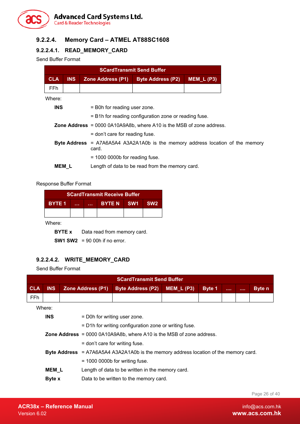 Memory card – atmel at88sc1608, Read_memory_card, Write_memory_card | ACS ACR38 SAM Smart Card Reader User Manual | Page 26 / 40