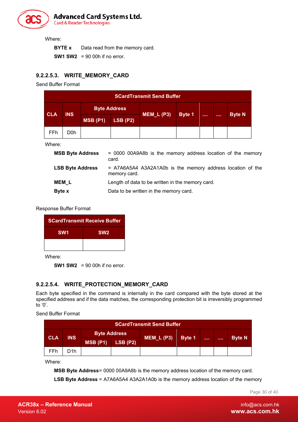 Write_memory_card, Write_protection_memory_card | ACS ACR38 SAM Smart Card Reader User Manual | Page 30 / 40