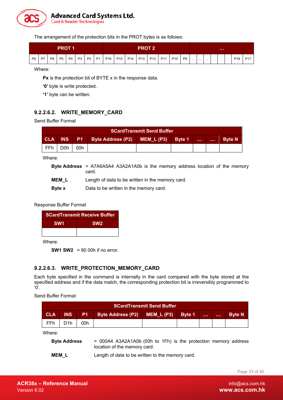 Write_memory_card, Write_protection_memory_card | ACS ACR38 SAM Smart Card Reader User Manual | Page 33 / 40