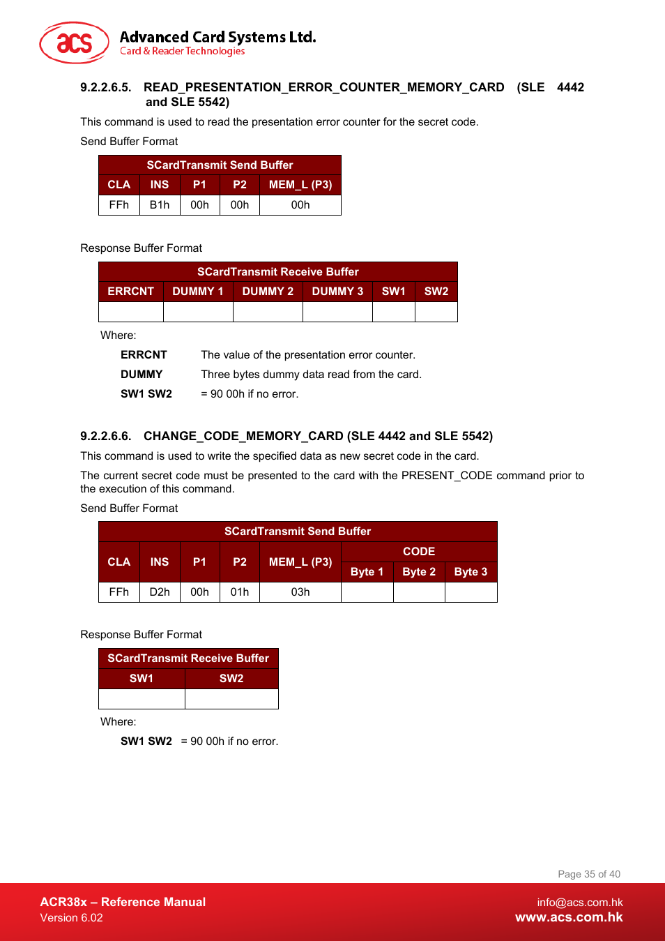 Change_code_memory_card (sle 4442 and sle 5542) | ACS ACR38 SAM Smart Card Reader User Manual | Page 35 / 40
