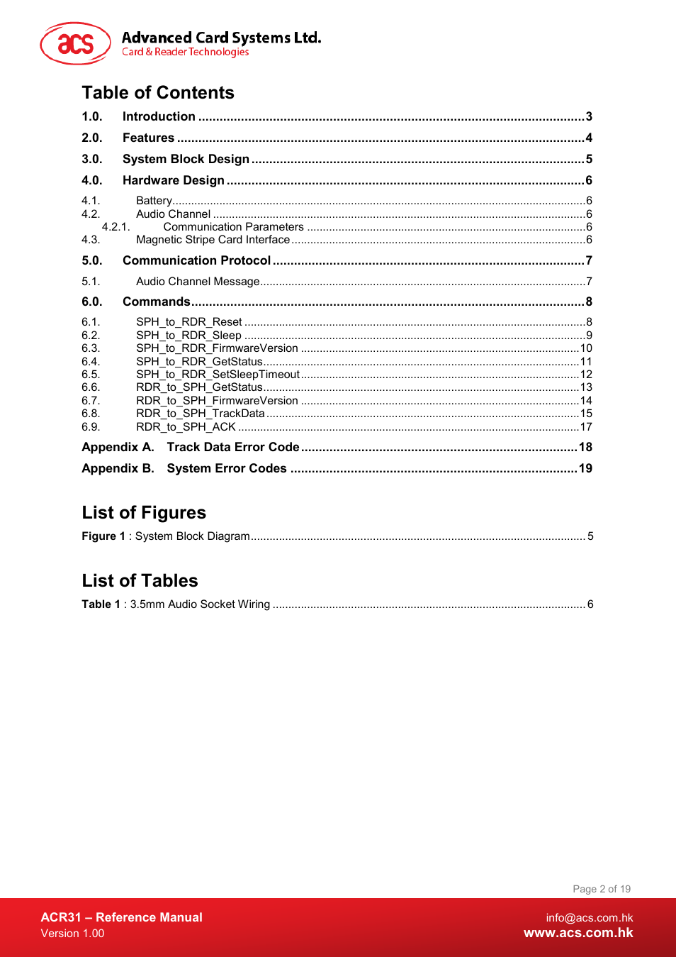 ACS ACR31 Swipe Card Reader User Manual | Page 2 / 19