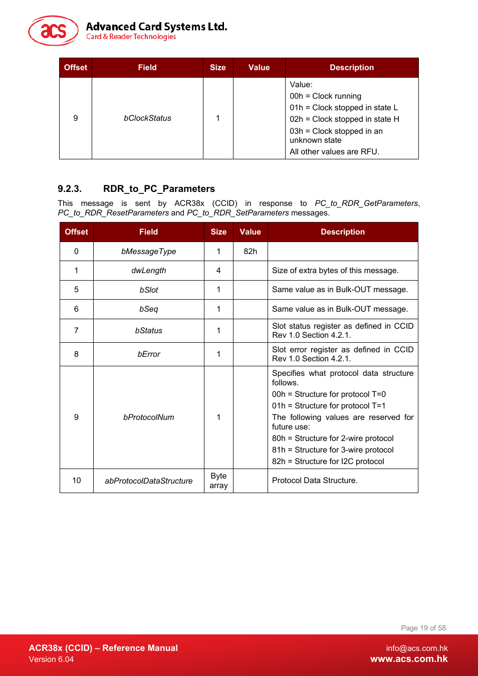 Rdr_to_pc_parameters | ACS ACR38K Smart Keyboard User Manual | Page 19 / 58