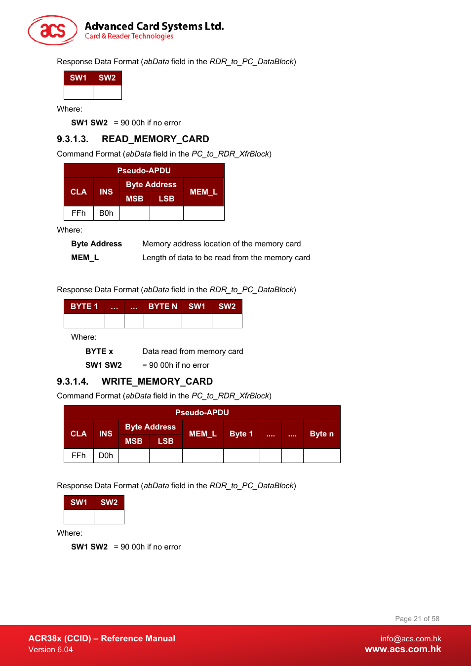 Read_memory_card, Write_memory_card | ACS ACR38K Smart Keyboard User Manual | Page 21 / 58