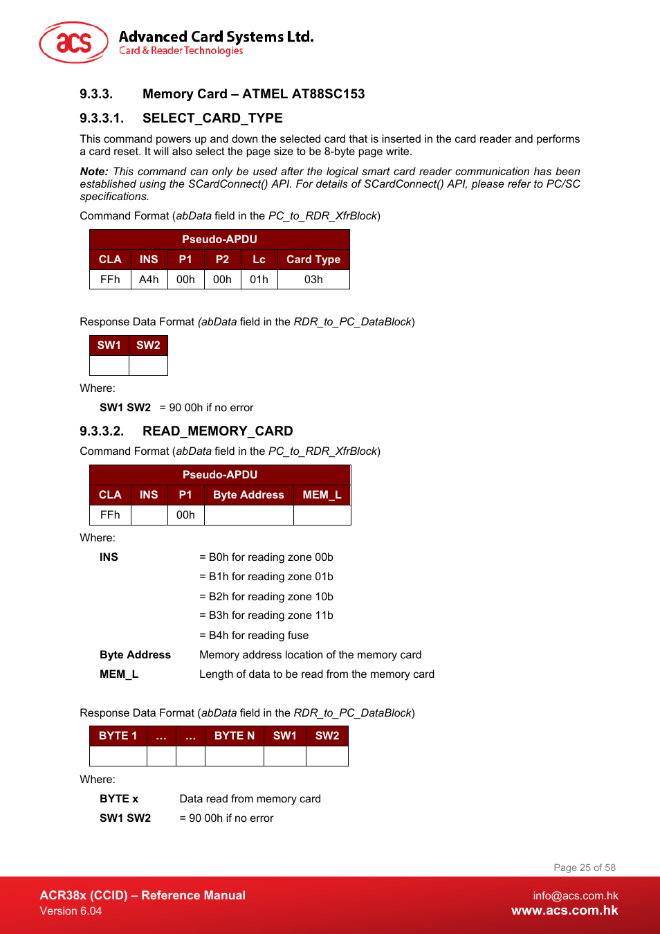 Memory card – atmel at88sc153, Select_card_type, Read_memory_card | ACS ACR38K Smart Keyboard User Manual | Page 25 / 58