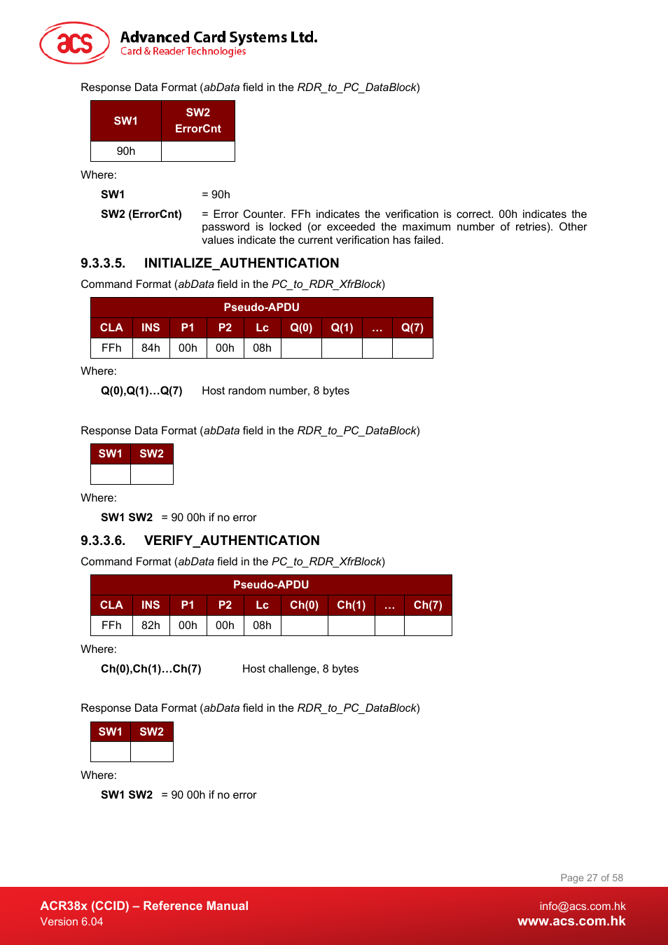 Initialize_authentication, Verify_authentication | ACS ACR38K Smart Keyboard User Manual | Page 27 / 58