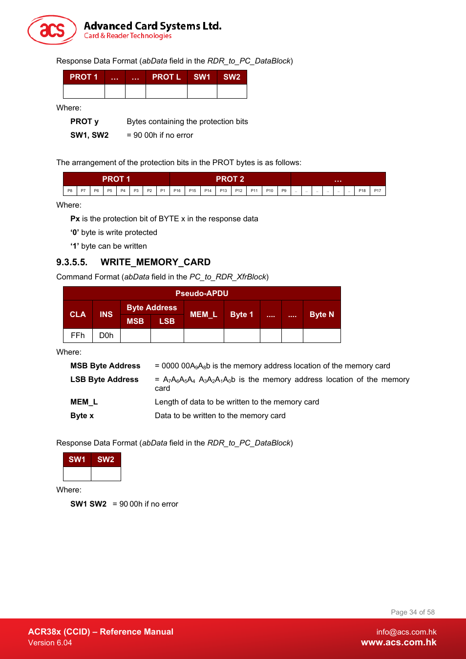 Write_memory_card | ACS ACR38K Smart Keyboard User Manual | Page 34 / 58