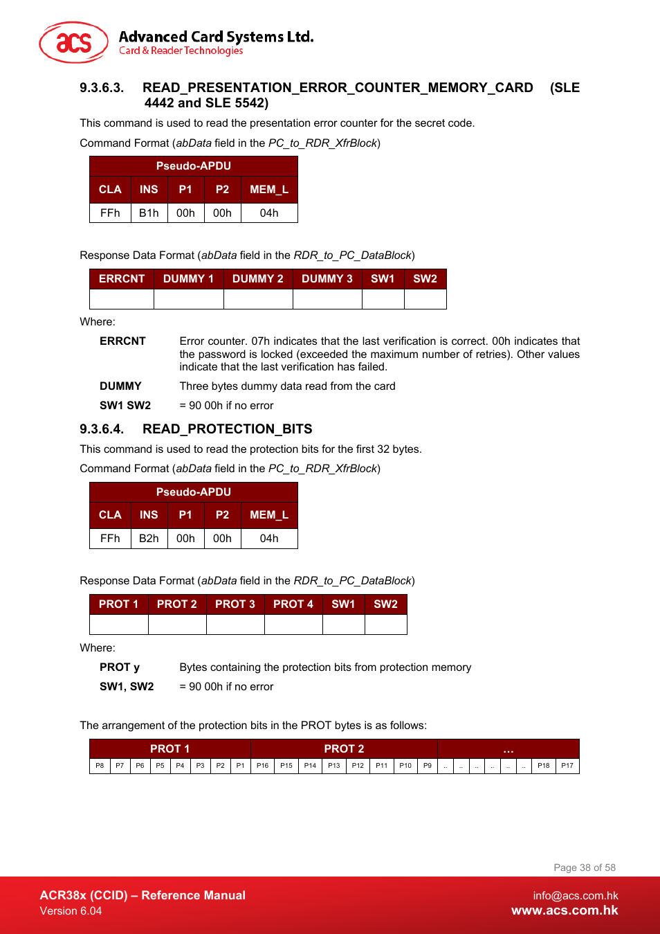 Read_protection_bits | ACS ACR38K Smart Keyboard User Manual | Page 38 / 58