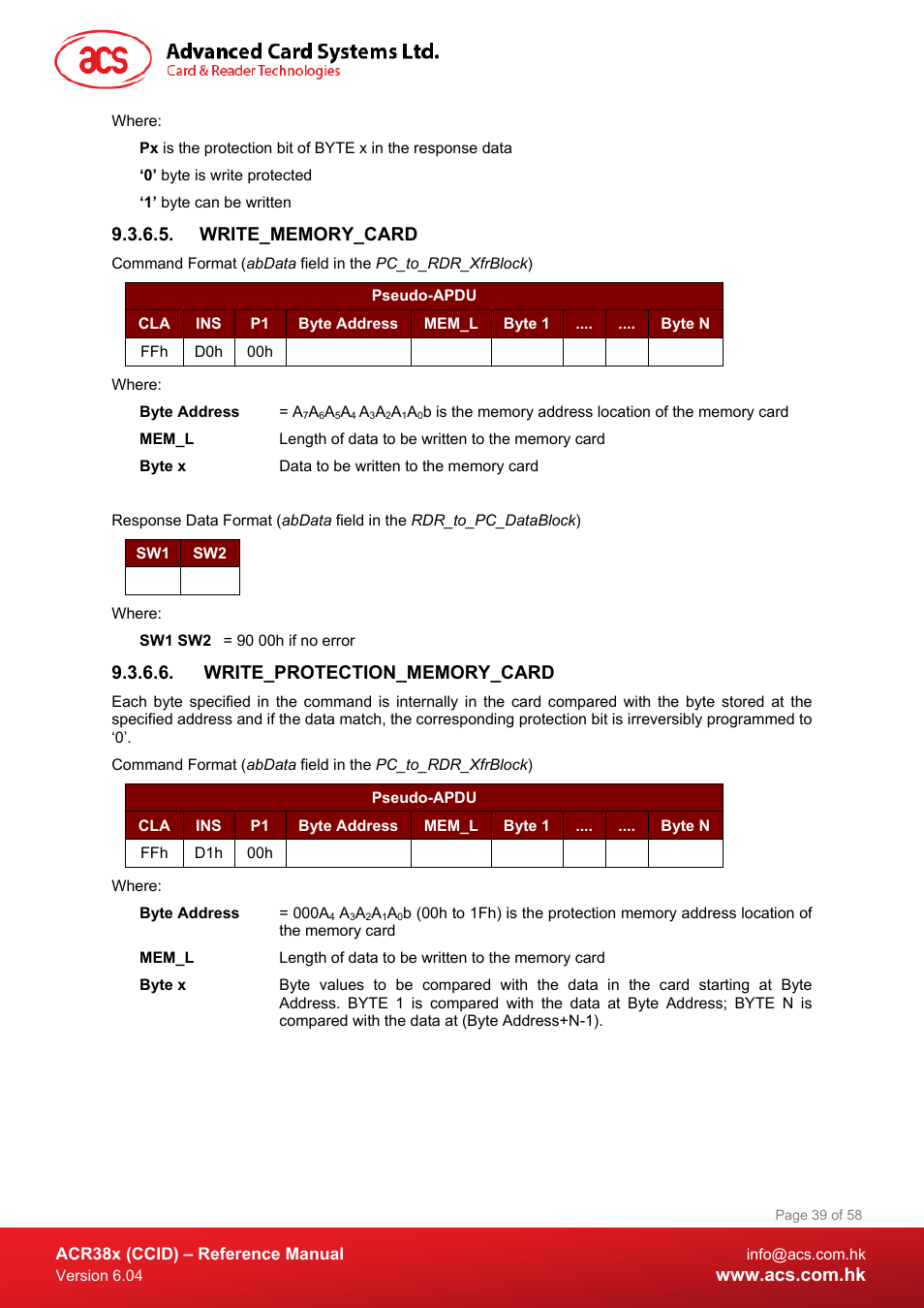 Write_memory_card, Write_protection_memory_card | ACS ACR38K Smart Keyboard User Manual | Page 39 / 58