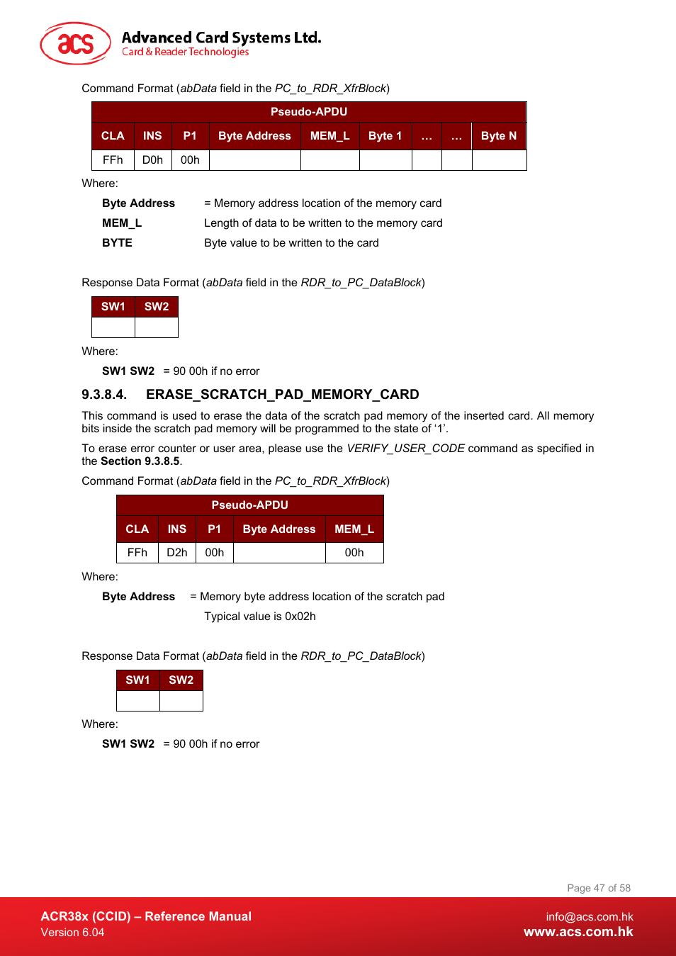 Erase_scratch_pad_memory_card | ACS ACR38K Smart Keyboard User Manual | Page 47 / 58