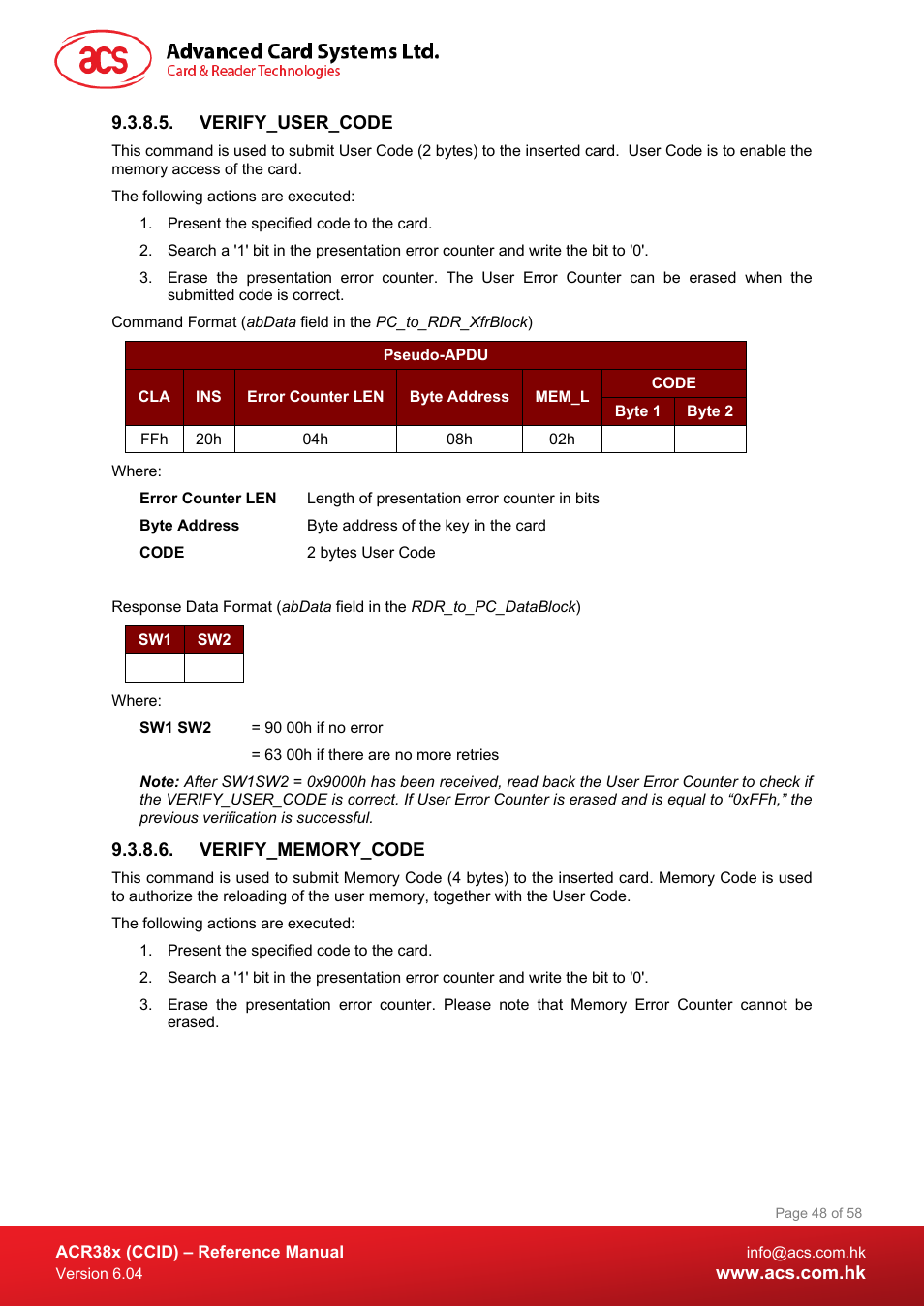 Verify_user_code, Verify_memory_code | ACS ACR38K Smart Keyboard User Manual | Page 48 / 58
