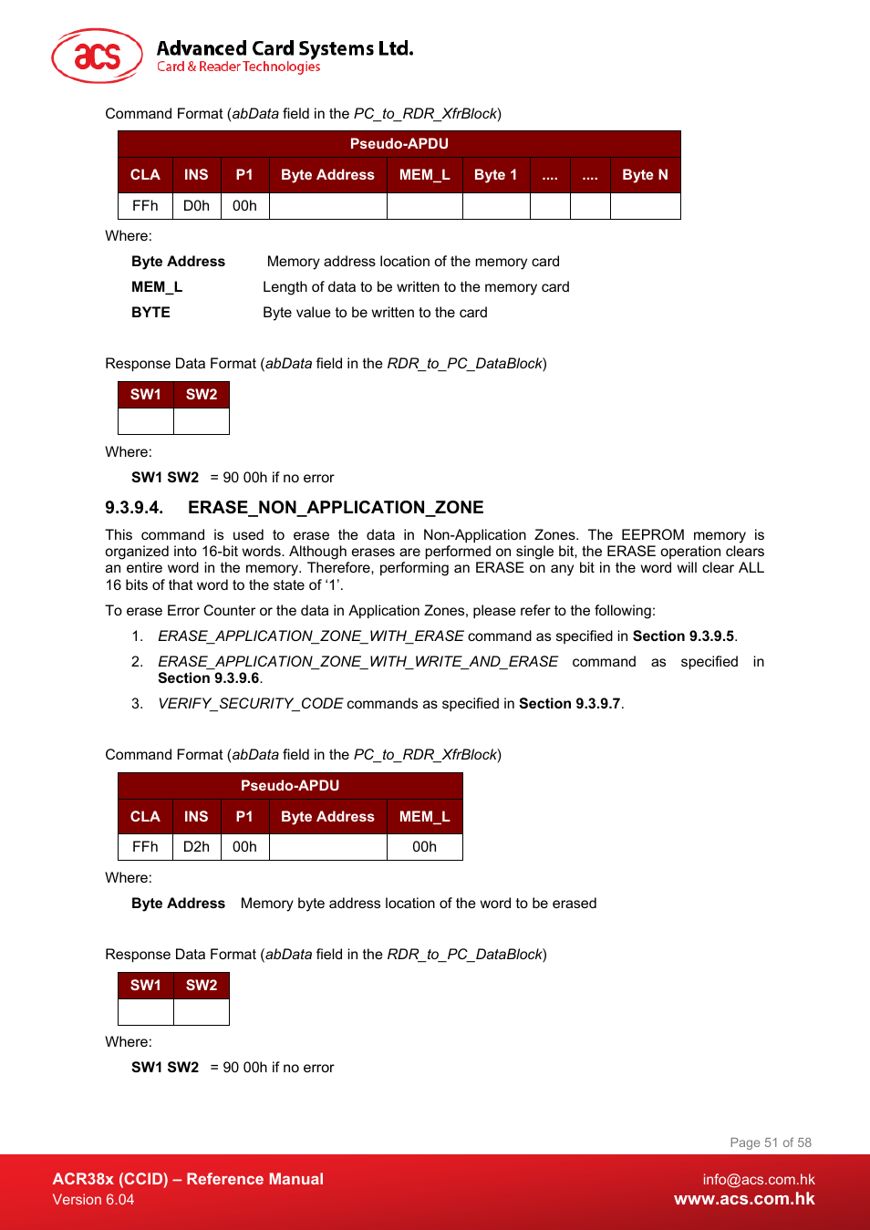 Erase_non_application_zone | ACS ACR38K Smart Keyboard User Manual | Page 51 / 58