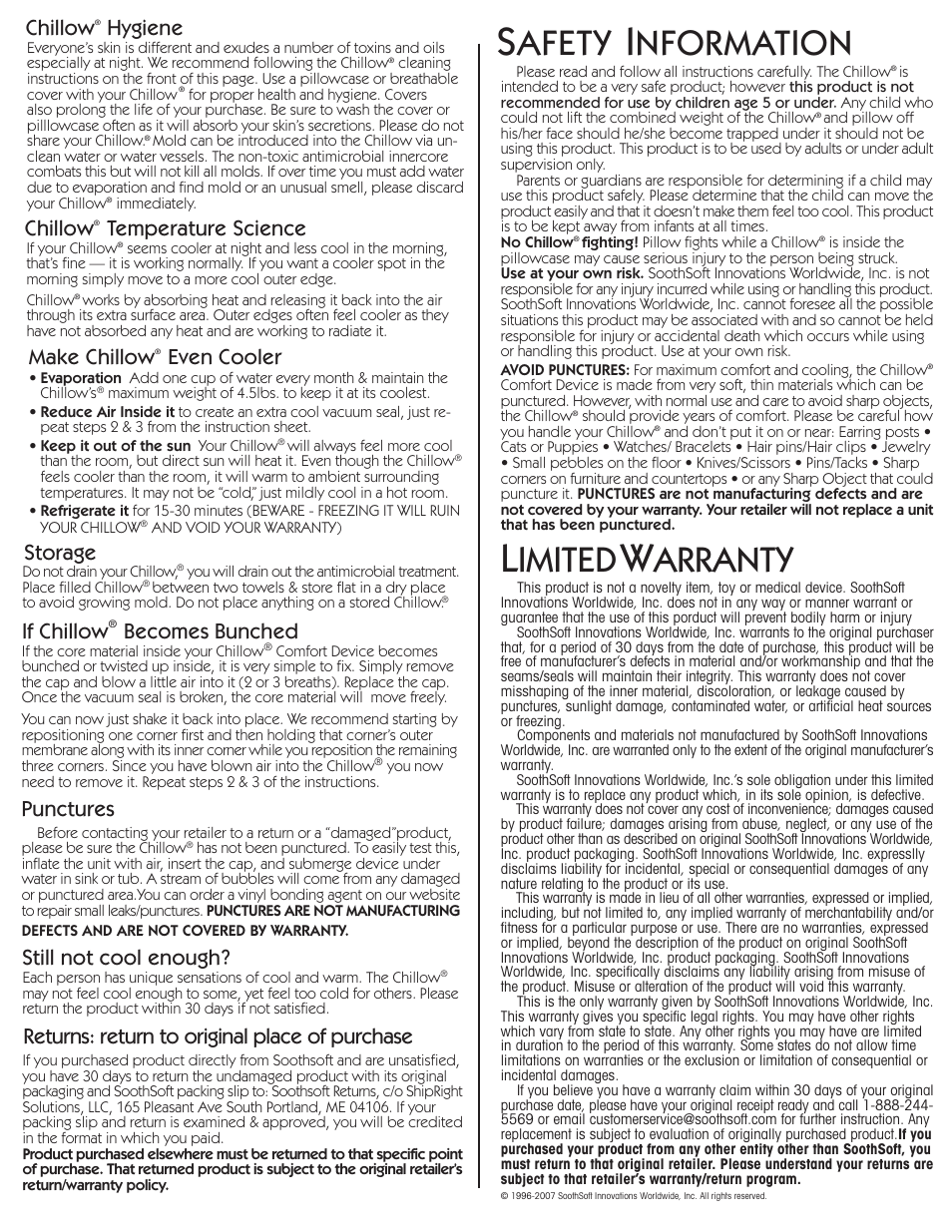 Activeforever Chillow PLUS Pillow User Manual | 2 pages