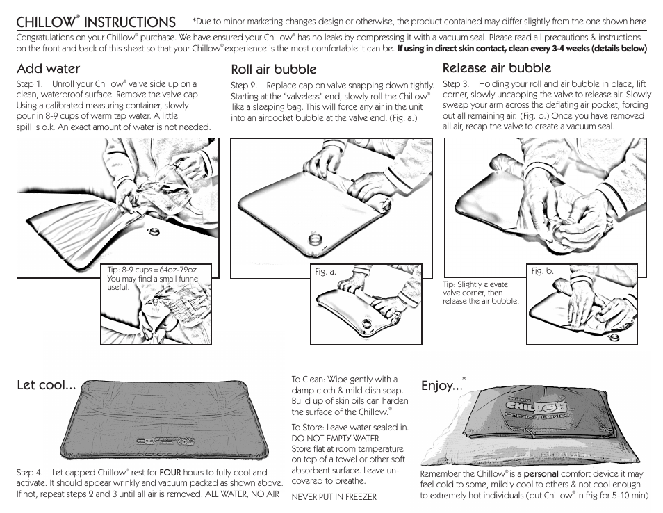 Chillow rolling instructions1, Chillow, Instructions | Add water | Activeforever Chillow PLUS Pillow User Manual | Page 2 / 2