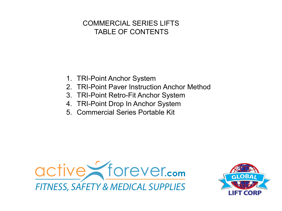 Activeforever Global Lift Commercial Series Portable Lift 450 User Manual | 8 pages