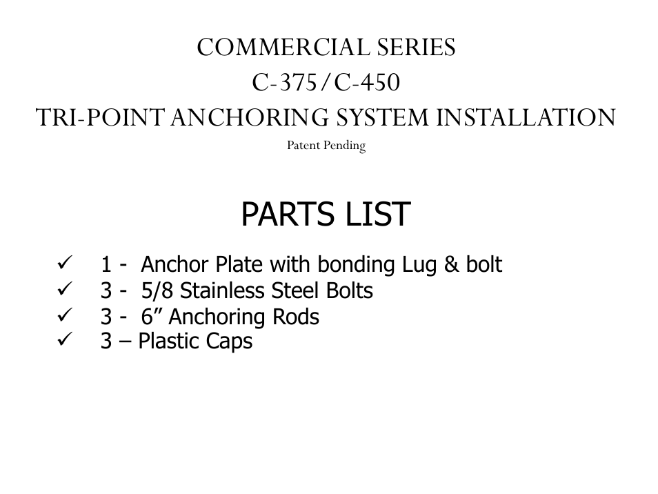 Parts list | Activeforever Global Lift Commercial Series Portable Lift 450 User Manual | Page 3 / 8