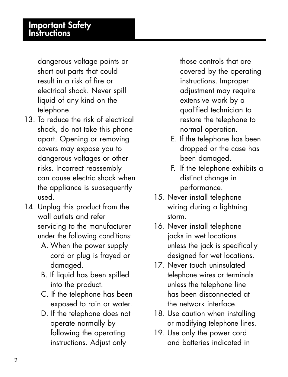 Important safety instructions | Activeforever Ameriphone P-300 Amplified Photo Phone User Manual | Page 4 / 25