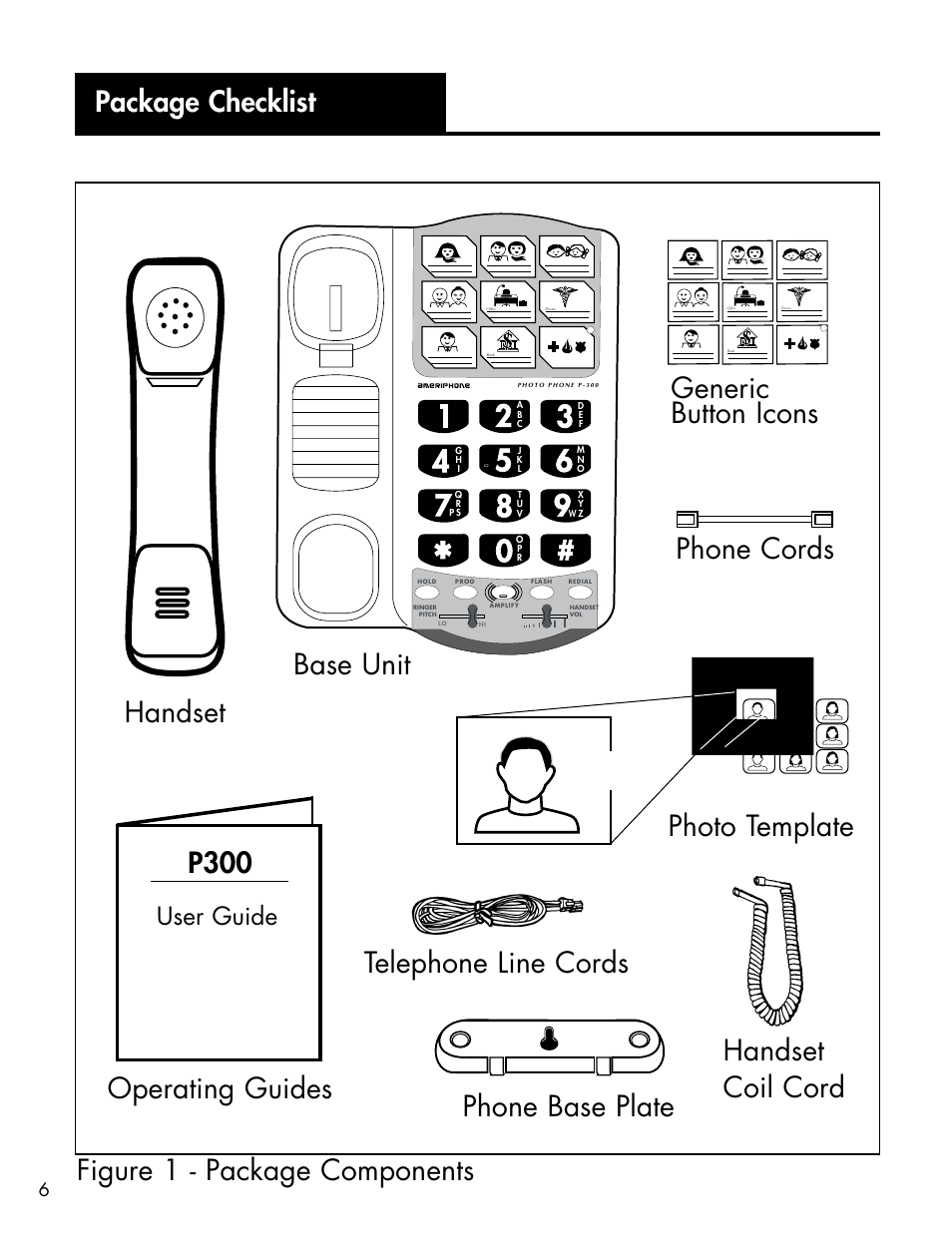 Package checklist, User guide | Activeforever Ameriphone P-300 Amplified Photo Phone User Manual | Page 8 / 25