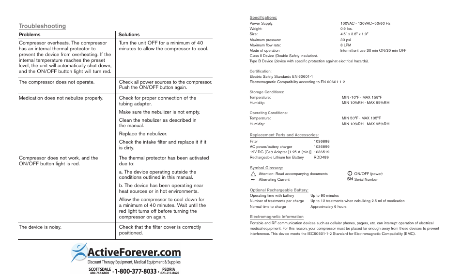 Troubleshooting | Activeforever Respironics MiniElite Compressor Nebulizer System User Manual | Page 4 / 4