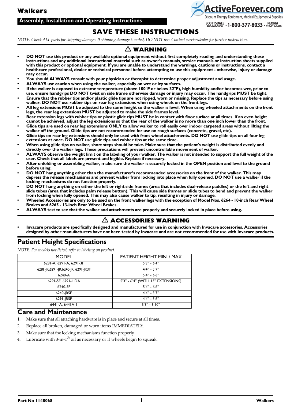 Activeforever Invacare Dual Release Walker User Manual | 2 pages