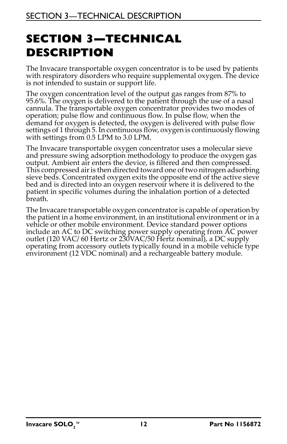 Section 3—technical description | Activeforever Invacare SOLO2 Portable Oxygen Concentrator User Manual | Page 12 / 49