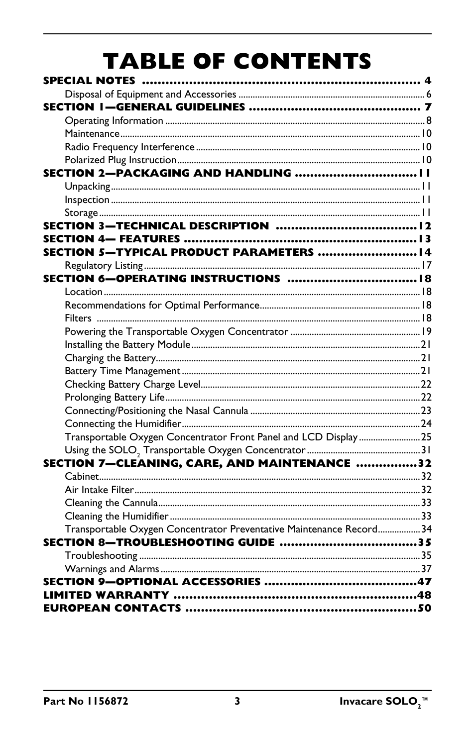 Activeforever Invacare SOLO2 Portable Oxygen Concentrator User Manual | Page 3 / 49