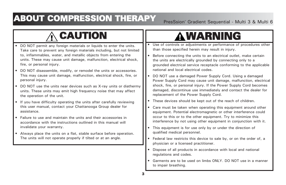 Wwa ar rn niin ng g, Cca au ut tiio on n | Activeforever PresSsion Sequential Compression Device Multi 3 ( ) User Manual | Page 6 / 20