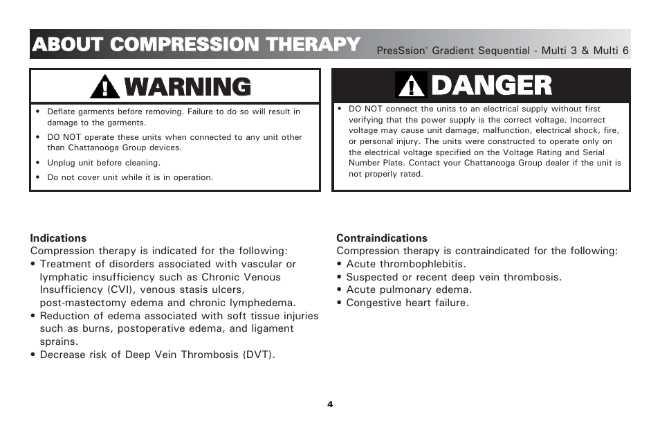 Dda an ng ge er r, Wwa ar rn niin ng g | Activeforever PresSsion Sequential Compression Device Multi 3 ( ) User Manual | Page 7 / 20