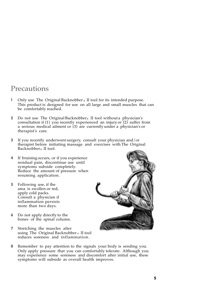 Precautions | Activeforever The Original Backnobber II User Manual | Page 7 / 37