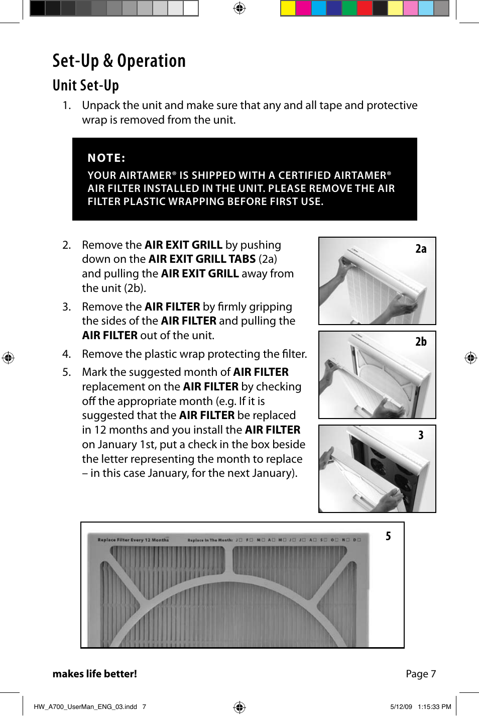 Set-up & operation, Unit set-up | Activeforever FilterStream AirTamer Ultra High Efficiency Air Purifier User Manual | Page 9 / 24