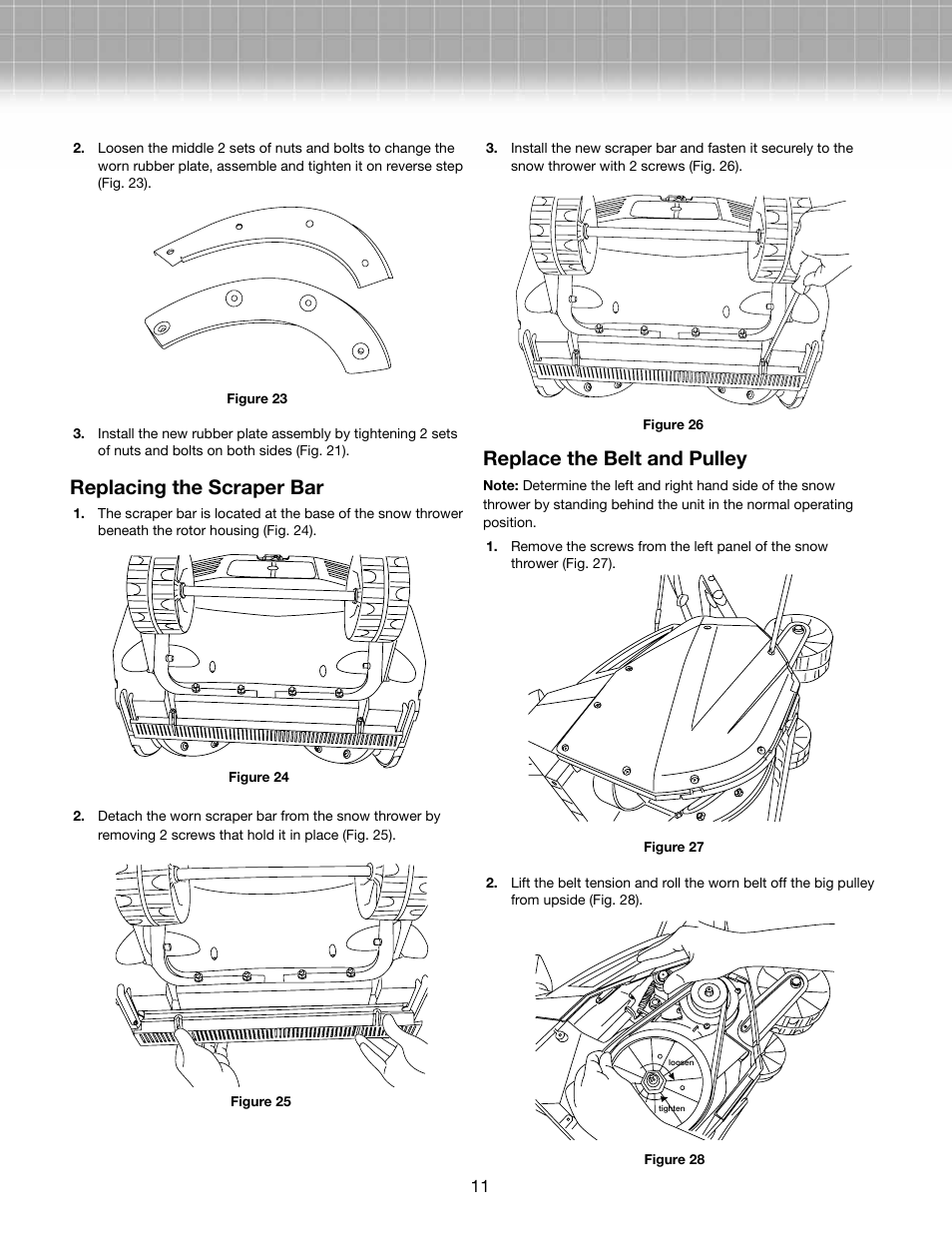 Replacing the scraper bar, Replace the belt and pulley | Activeforever Snow Joe Ultra 13.5 Amp Electric Snow Thrower User Manual | Page 11 / 14