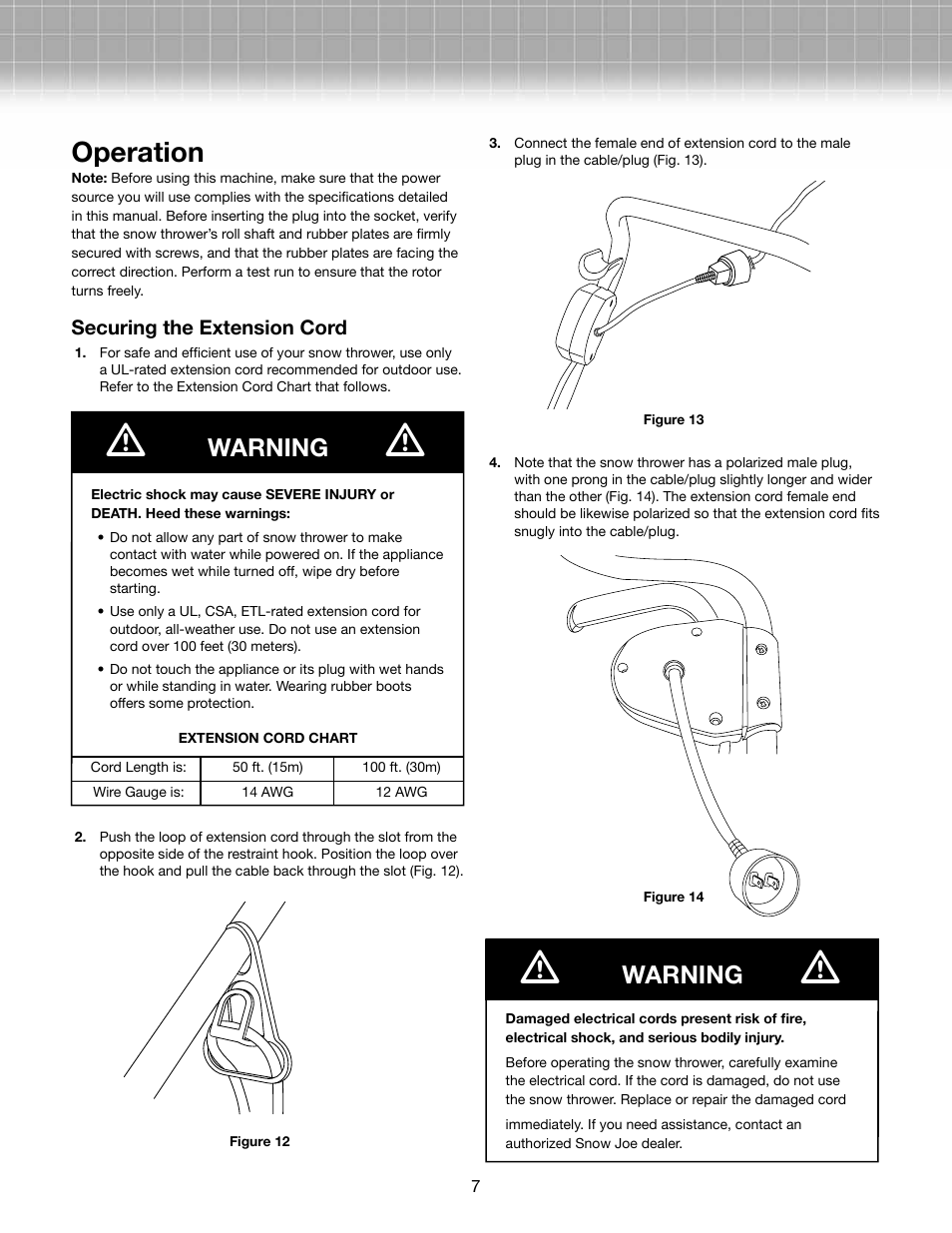 Operation, Warning | Activeforever Snow Joe Ultra 13.5 Amp Electric Snow Thrower User Manual | Page 7 / 14