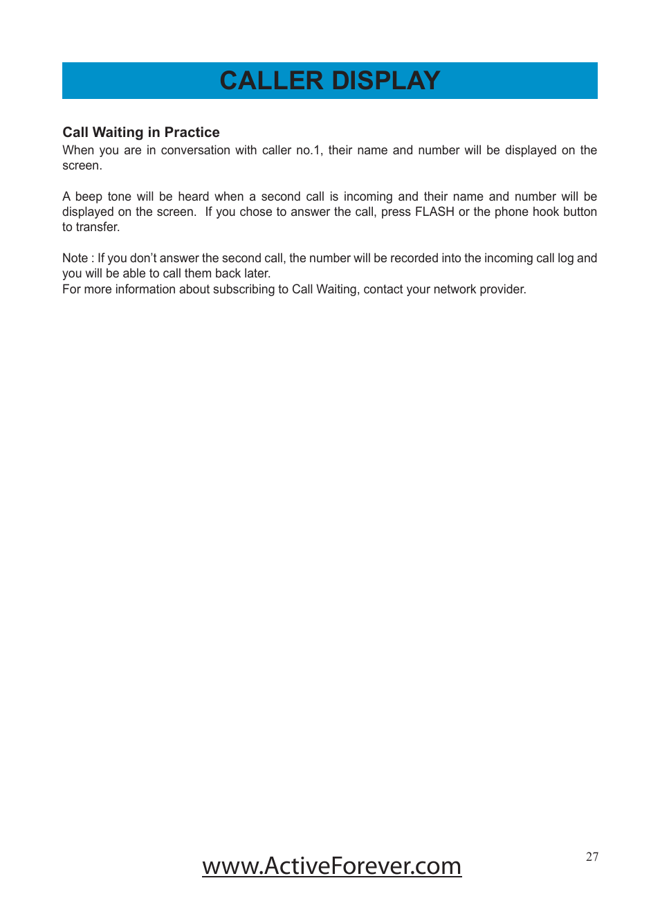 Caller display | Activeforever Geemarc AMPLI500 Amplified Phone User Manual | Page 27 / 32