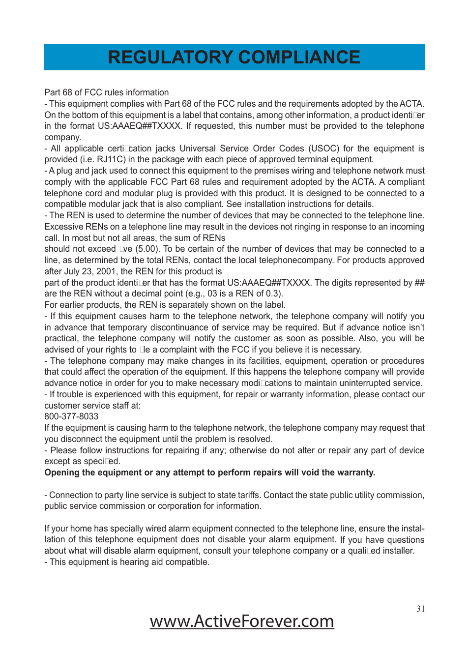 Regulatory compliance | Activeforever Geemarc AMPLI500 Amplified Phone User Manual | Page 31 / 32