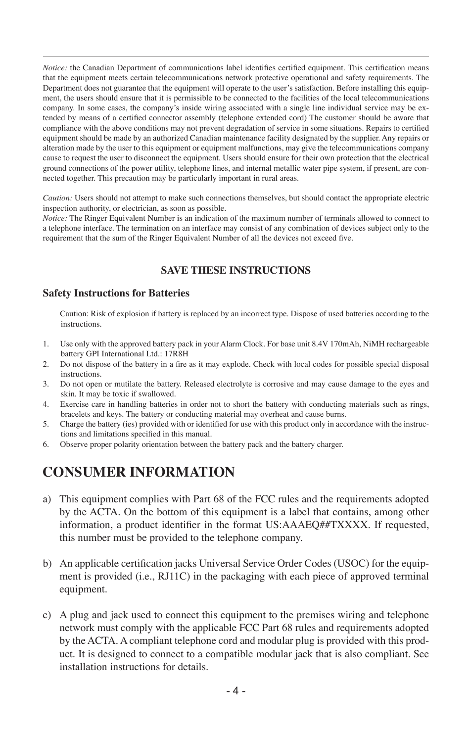 Consumer information | Activeforever Krown Dual Alarm Clock with Alerting System User Manual | Page 4 / 17