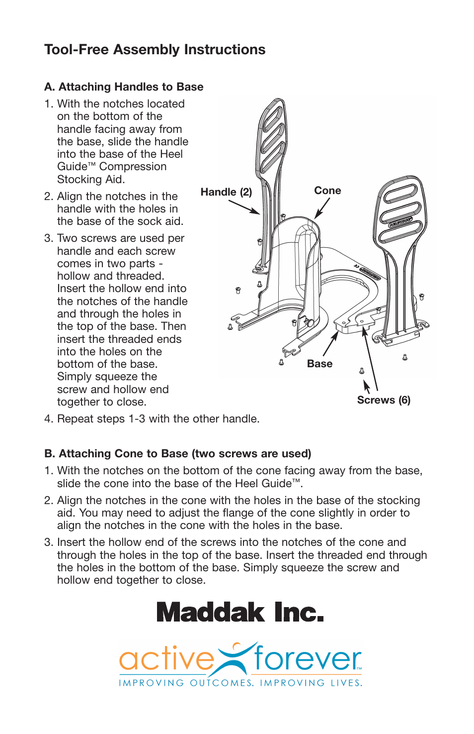 Tool-free assembly instructions | Activeforever Compression Stocking Aid With Heel Guide User Manual | Page 2 / 2