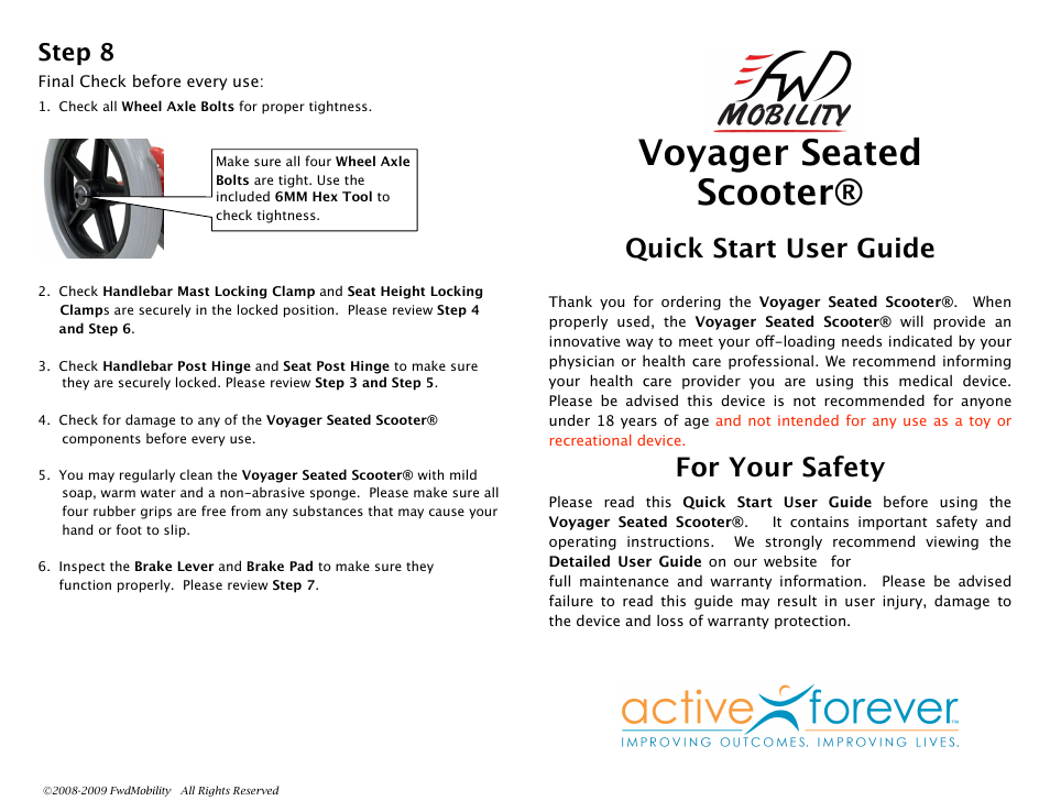 Activeforever Forward Mobility Voyager Scooter User Manual | 4 pages