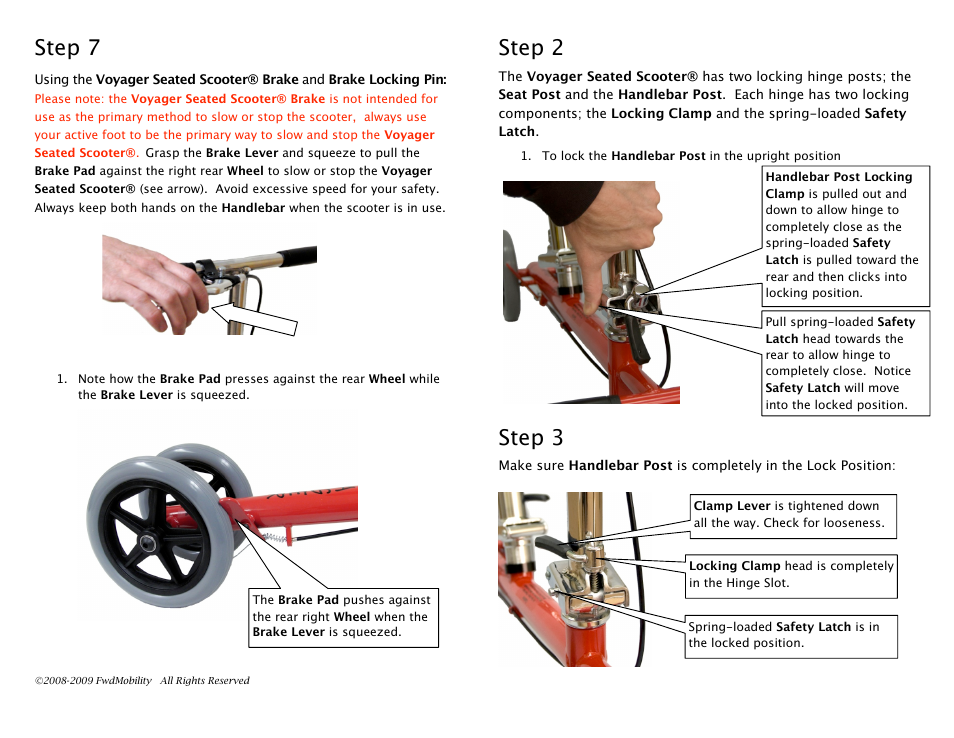 Step 7, Step 2, Step 3 | Activeforever Forward Mobility Voyager Scooter User Manual | Page 3 / 4