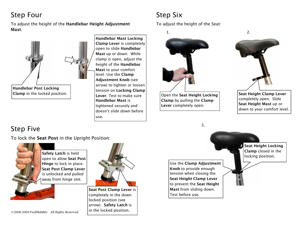 Step four, Step five, Step six | Activeforever Forward Mobility Voyager Scooter User Manual | Page 4 / 4