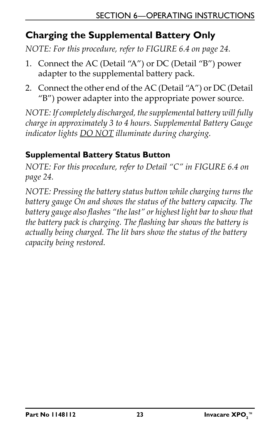 Charging the supplemental battery only | Activeforever Invacare XPO2 Portable Oxygen Concentrator User Manual | Page 23 / 47