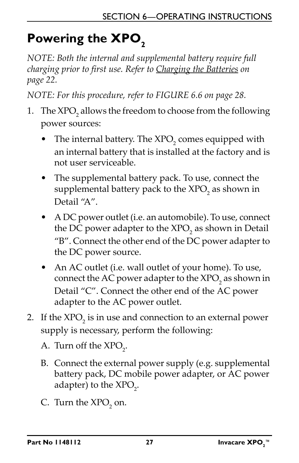 Powering the xpo | Activeforever Invacare XPO2 Portable Oxygen Concentrator User Manual | Page 27 / 47