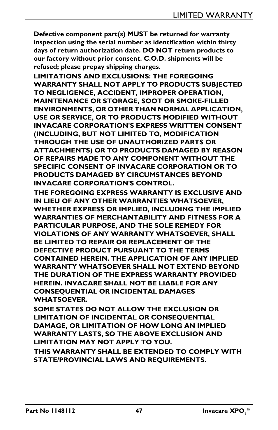 Limited warranty | Activeforever Invacare XPO2 Portable Oxygen Concentrator User Manual | Page 47 / 47