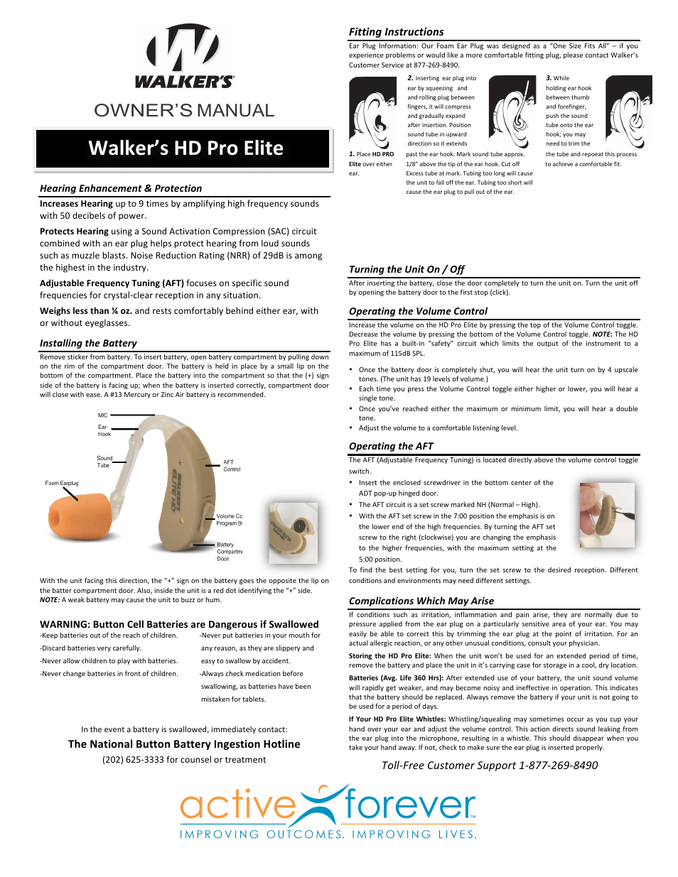 Activeforever Walker's Game Ear HD Pro Elite User Manual | 3 pages