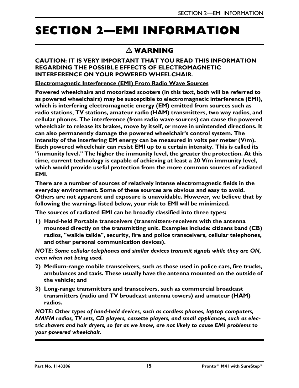 Section 2—emi information | Activeforever Invacare Pronto M41 Power Wheelchair with Semi Recline Seat User Manual | Page 15 / 69