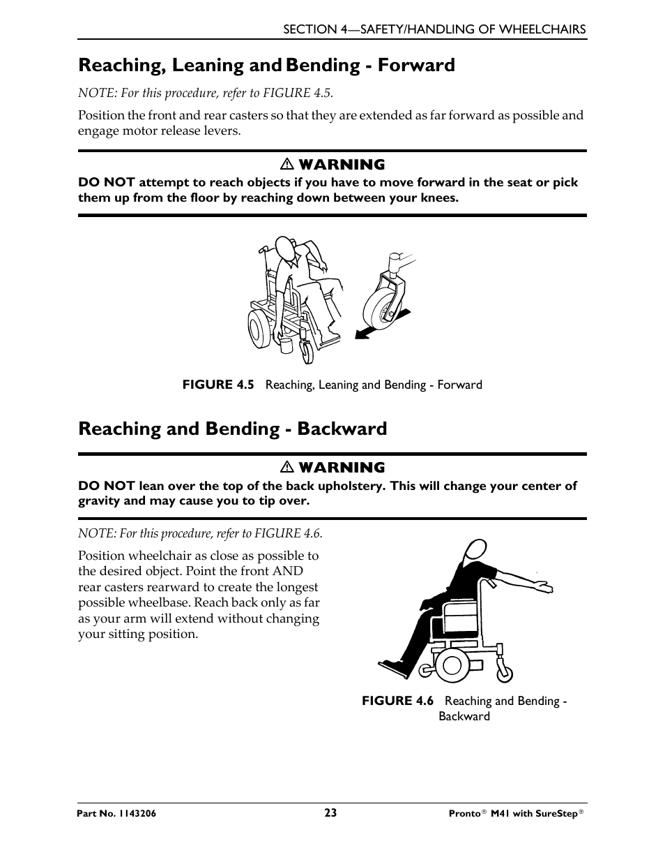 Reaching, leaning and, Bending - forward, Reaching and bending - backward | Activeforever Invacare Pronto M41 Power Wheelchair with Semi Recline Seat User Manual | Page 23 / 69