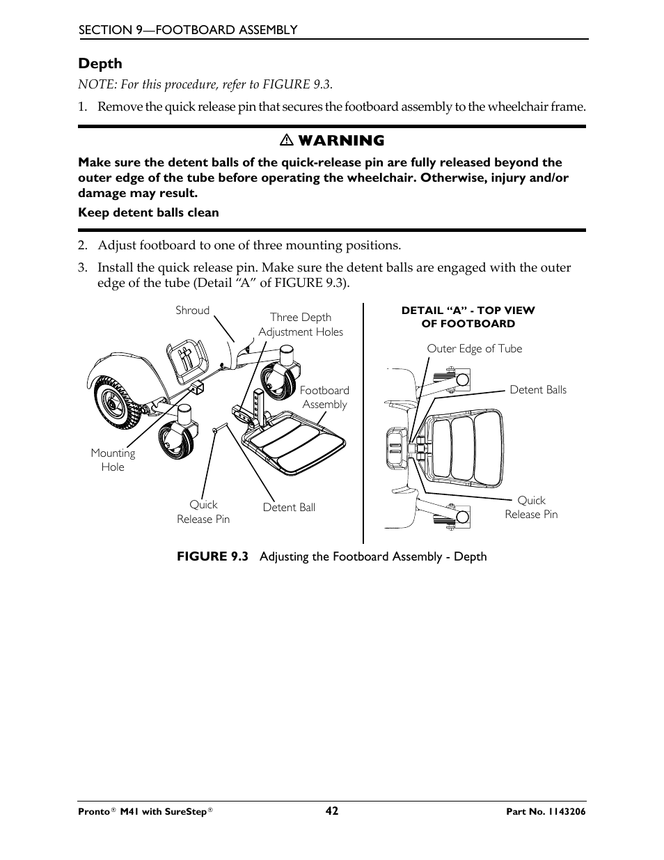 Depth, Ƽ warning | Activeforever Invacare Pronto M41 Power Wheelchair with Semi Recline Seat User Manual | Page 42 / 69