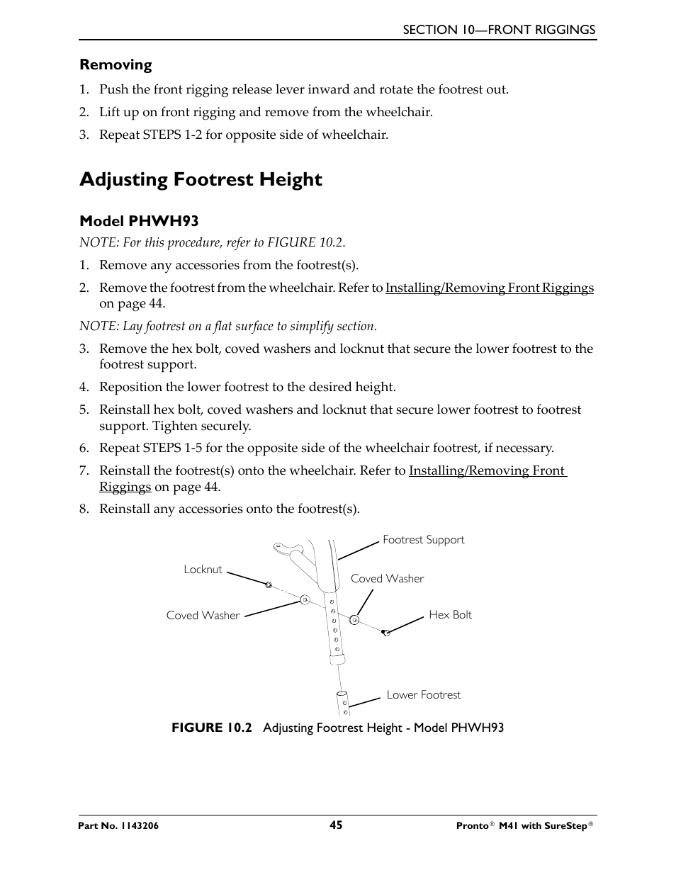 Adjusting footrest height | Activeforever Invacare Pronto M41 Power Wheelchair with Semi Recline Seat User Manual | Page 45 / 69